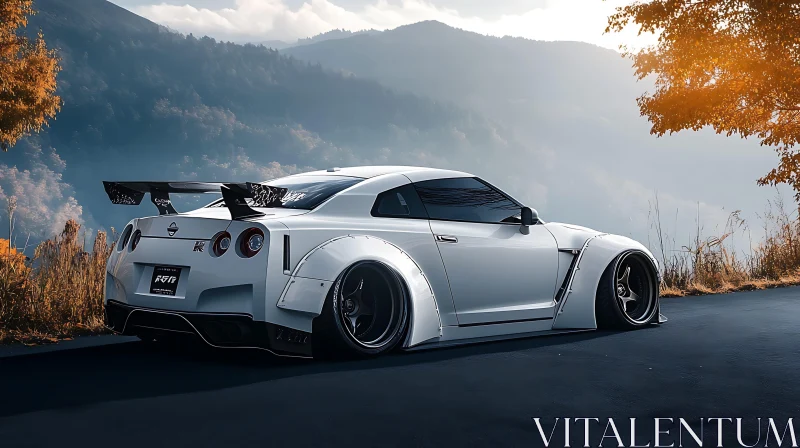 Luxury Sports Car with Wide Body Kit in Autumn Mountains Luxury Sports Car with Wide Body Kit in Autumn Mountains