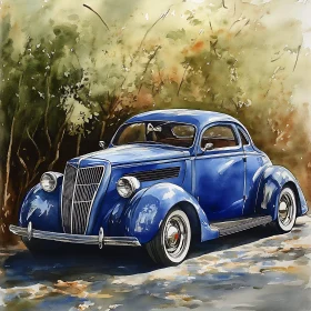 Antique Blue Car in Nature