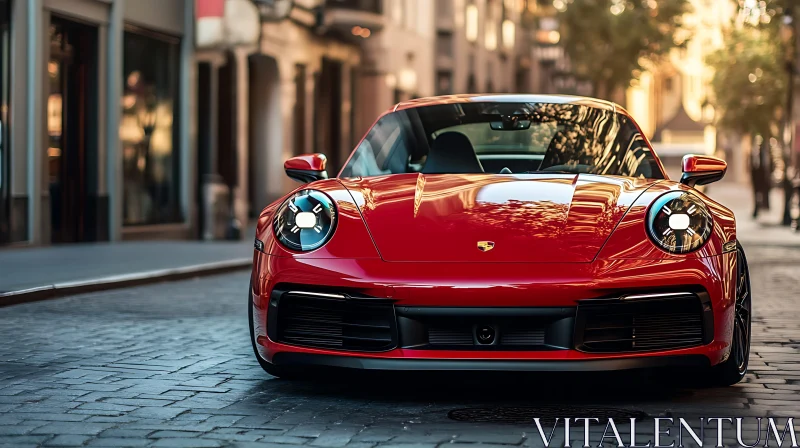 Luxury Red Sports Car in City