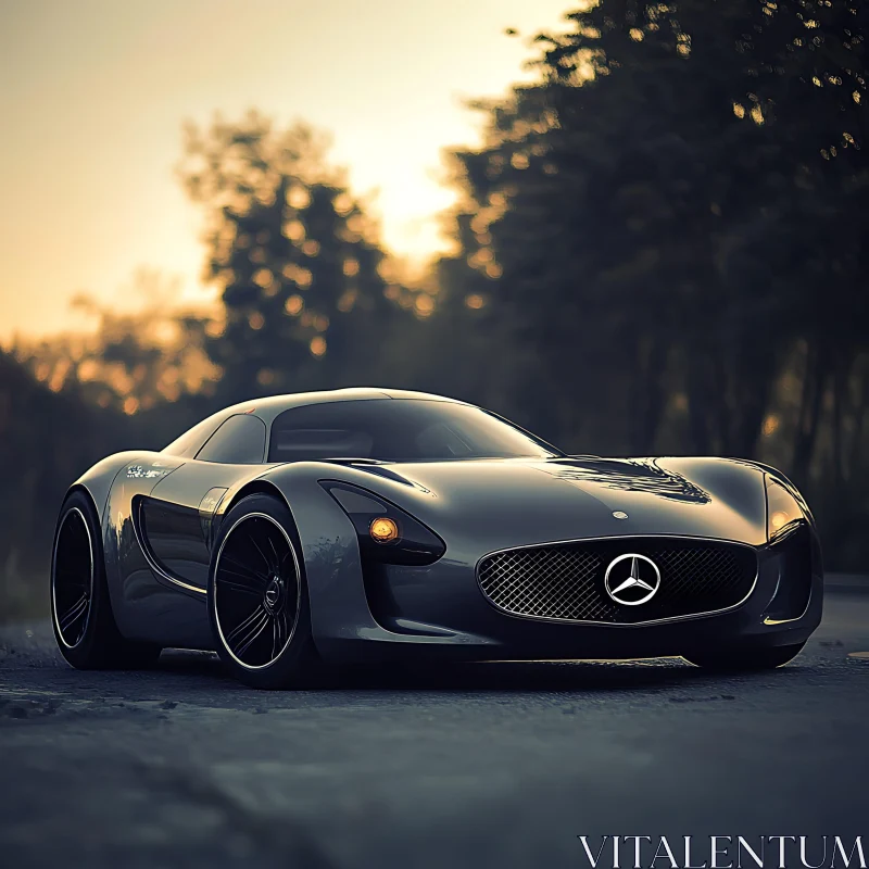 AI ART Sleek Black Sports Car in Evening Light