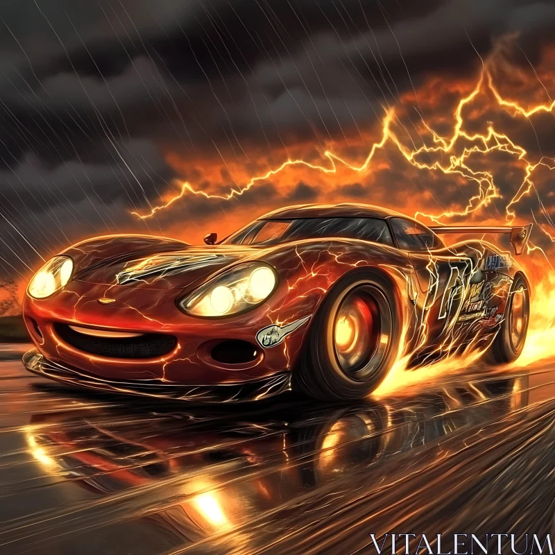 Racing Car Illustrated with Lightning Patterns Racing Car Illustrated with Lightning Patterns