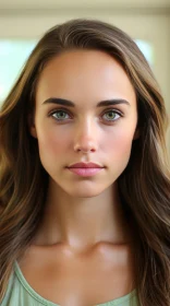 Captivating Young Woman with Green Eyes and Serene Energy