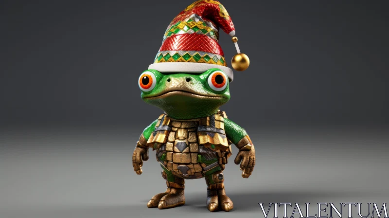 Festive Frog Character in Santa Hat with Mesoamerican Influences AI Image