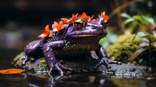 Sumatran-Inspired Purple Frog with Floral Embellishments