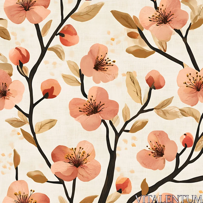 Peach Blossom Artistic Pattern AI Image