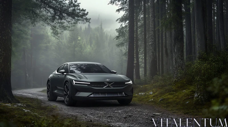 Luxury Car Amidst Dense Forest AI Image