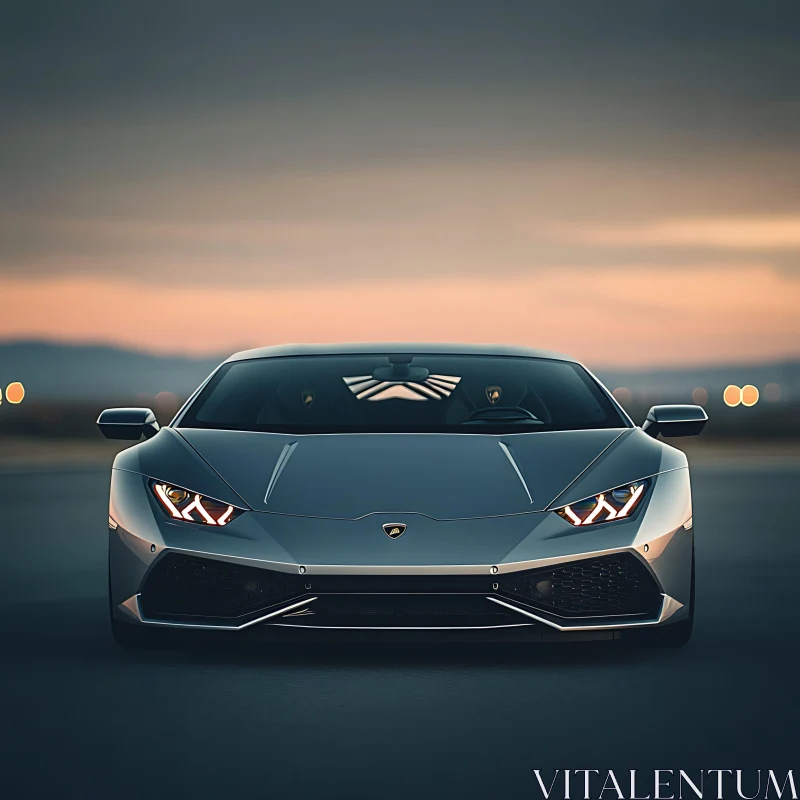 Modern Supercar with Sunset Backdrop AI Image