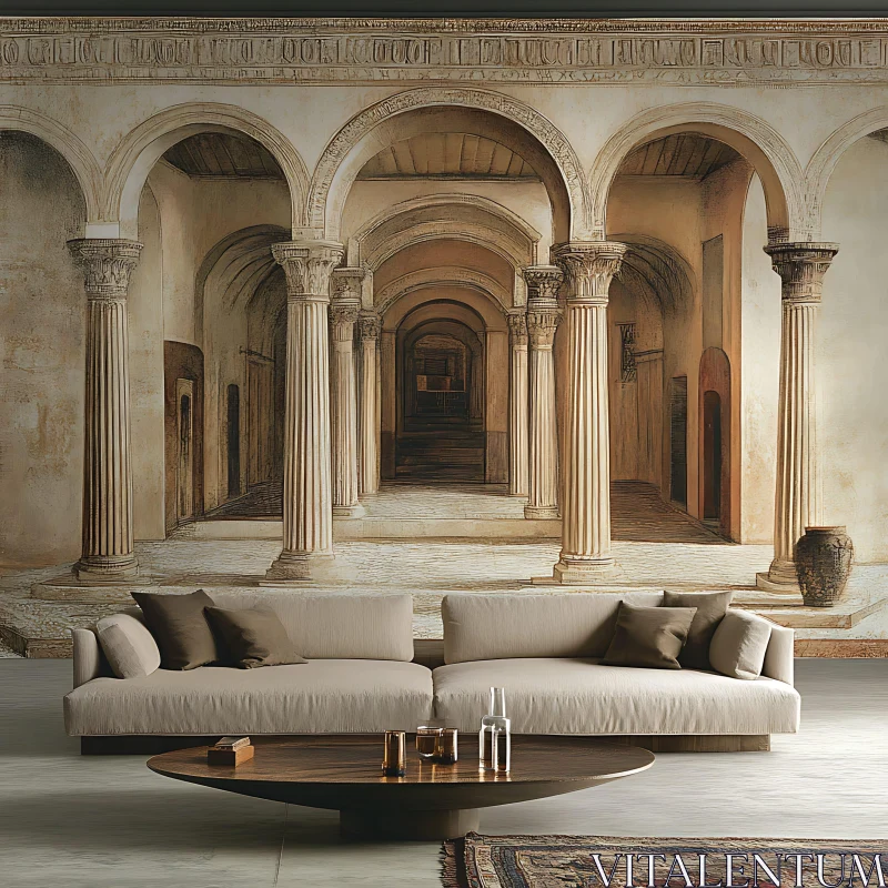 AI ART Opulent Interior with Ancient Architectural Wall Art