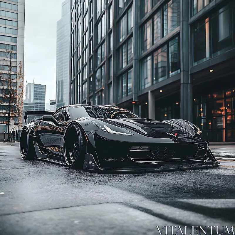 Luxury Black Car in Cityscape AI Image