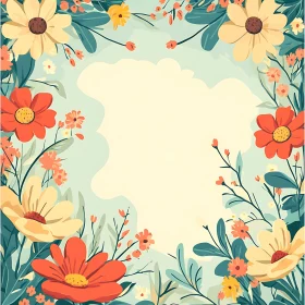 Vibrant Spring Floral Border with Blank Center