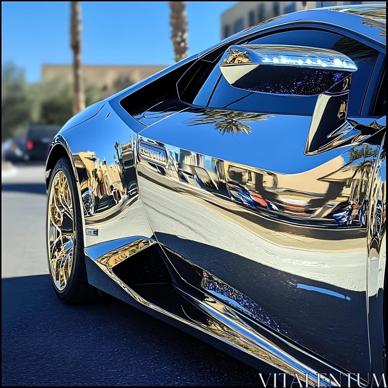 Sleek Chrome Sportscar Mirror Reflection AI Image