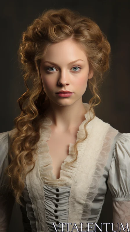 Captivating Portrait of a Young Woman in Renaissance Style AI Image