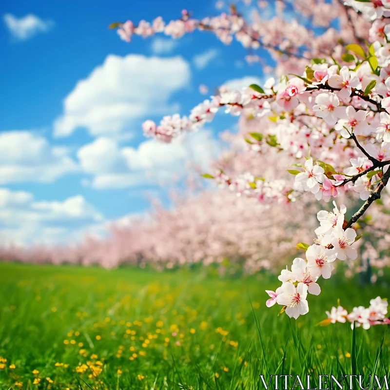 AI ART Springtime Cherry Blossoms in a Meadow