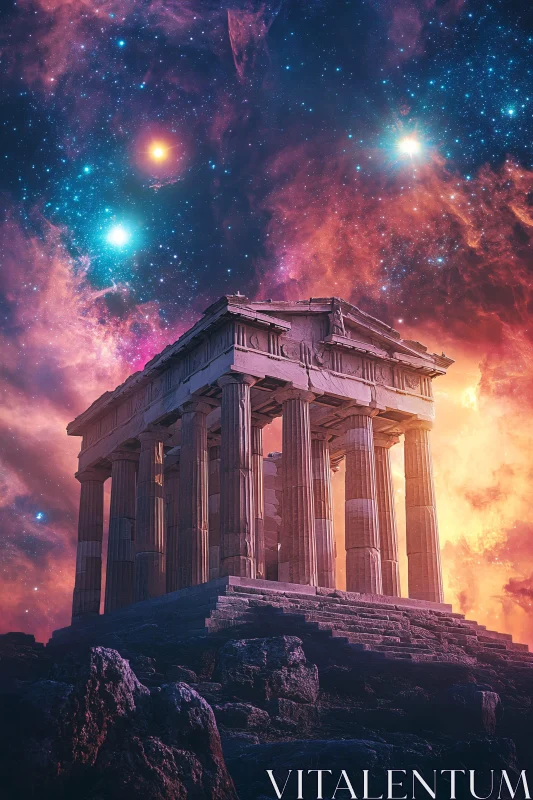 Greek Architecture with a Cosmic Twist AI Image