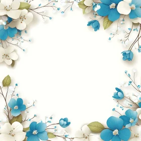 Elegant Floral Frame with Blue and White Blossoms