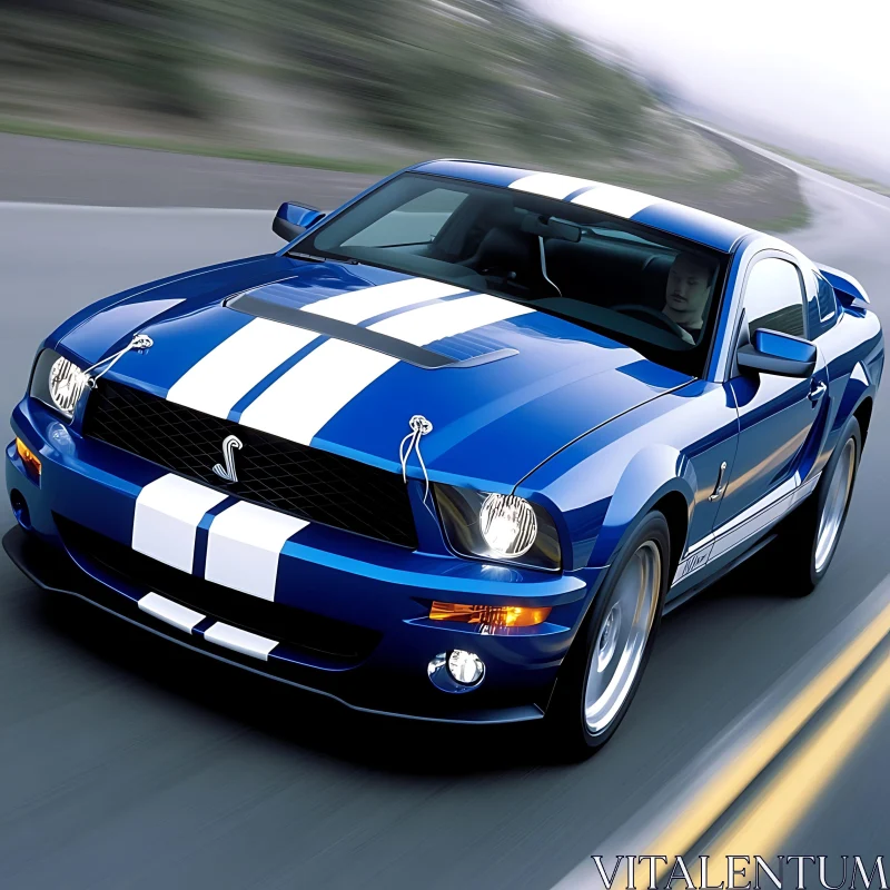 High-Speed Blue Mustang Racing AI Image