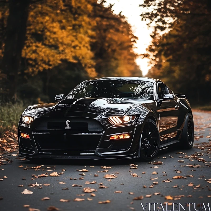 Black Car in Autumn Surroundings AI Image