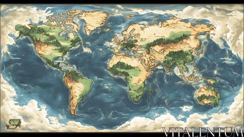 Artistic World Map with Detailed Geography AI Image