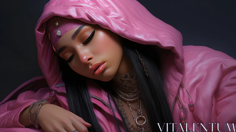 Captivating Portrait of a Girl in Pink with Exquisite Jewelry AI Image