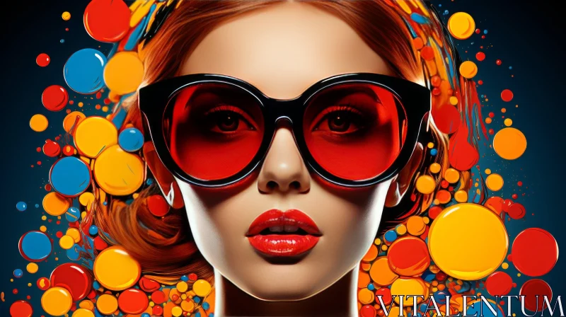 Woman in Red Sunglasses: A Fusion of Pop Art and Detail AI Image