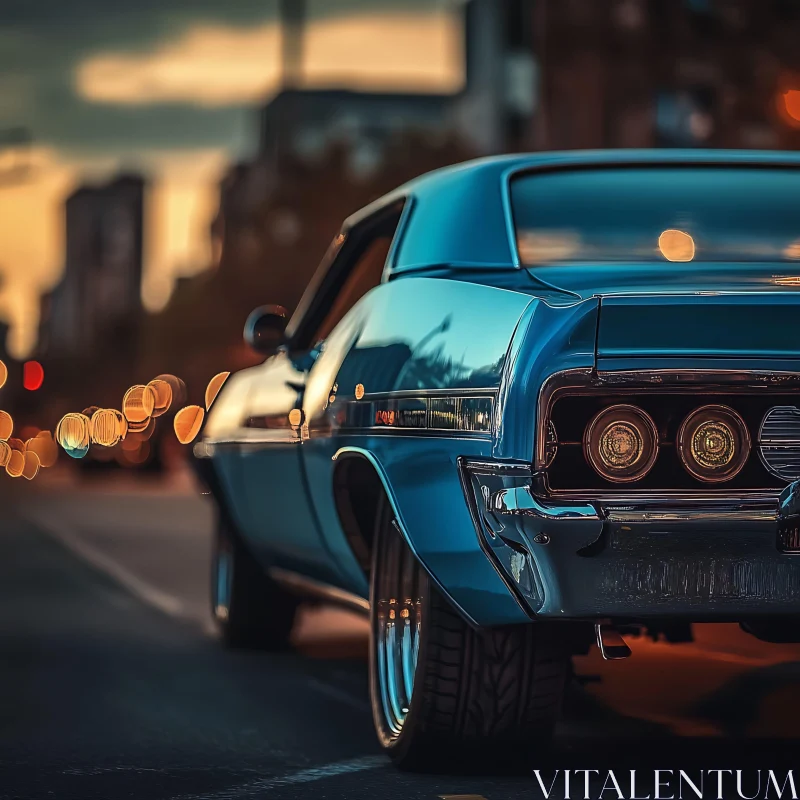 Retro Car under Twilight with City Bokeh AI Image