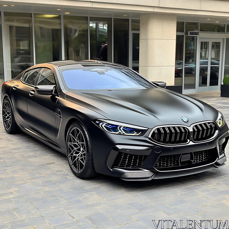 Sleek Matte Black BMW in Urban Setting AI Image