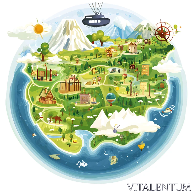 Illustrated Fantasy Map of Whimsical Land AI Image