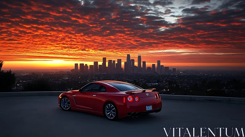 Evening View with Car and City Skyline AI Image