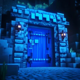 Mystical Blue Door in Pixel Art