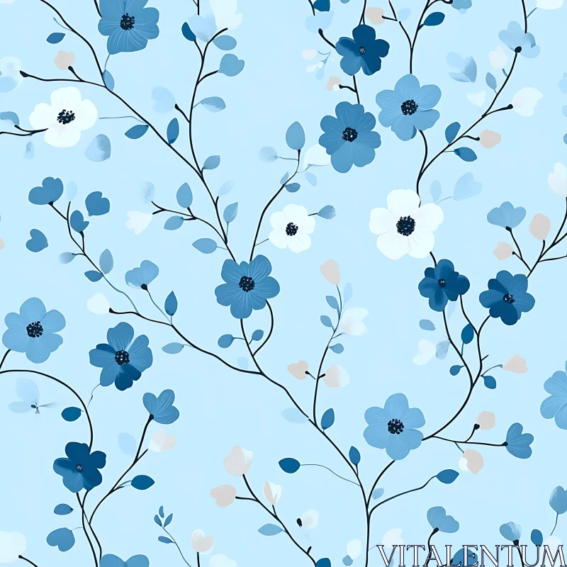 Blue and White Floral Pattern on Light Blue Background AI Image