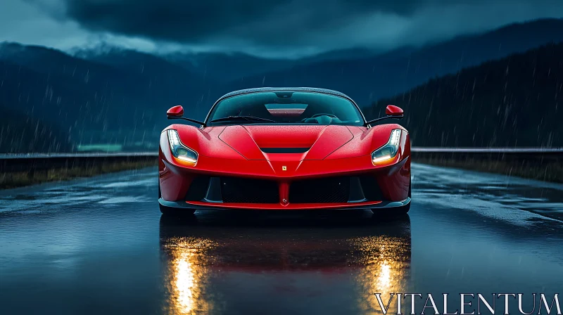 Luxury Car on Wet Road AI Image