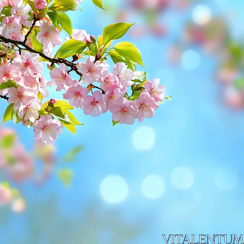 Cherry Blossom Branch in Springtime AI Image