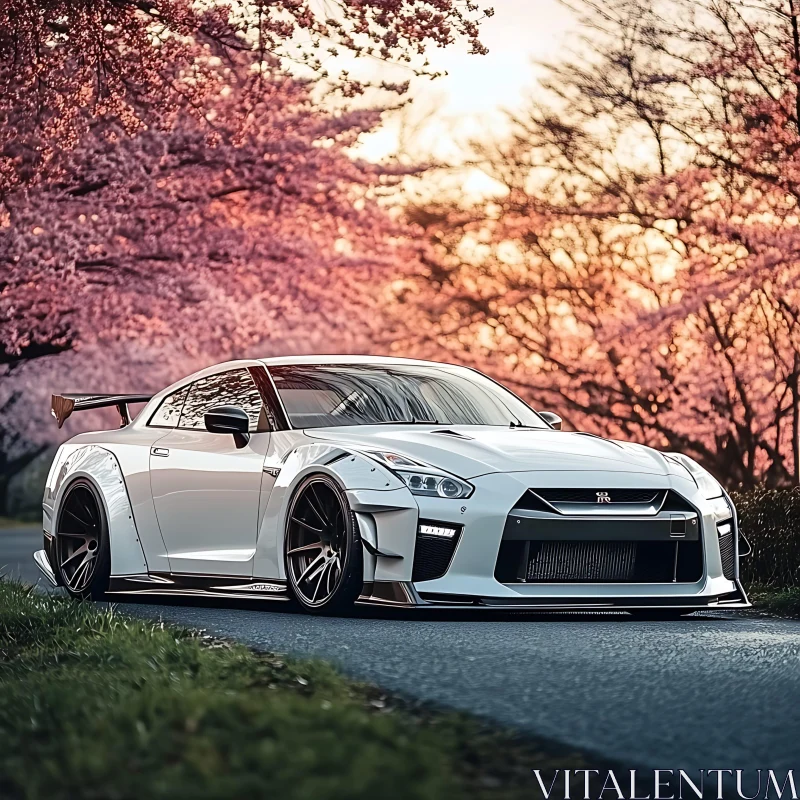 Luxury Car in Scenic Spring Setting AI Image