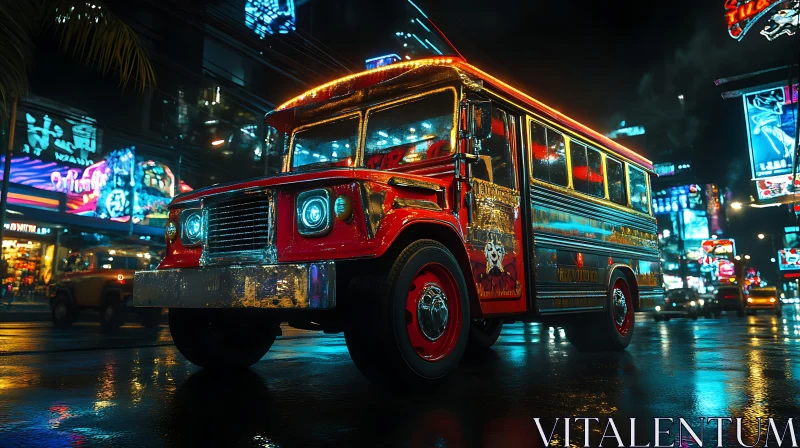 Colorful Urban Jeepney at Night AI Image