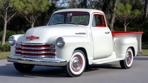 Retro White and Red Pickup Truck