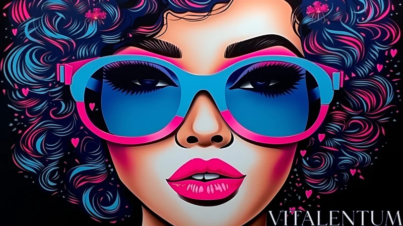 Captivating Girl with Blue and Pink Sunglasses Art Piece AI Image