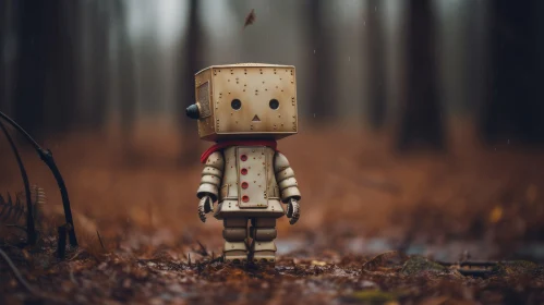 Emotive Forestpunk Art: Toy Robot in the Rainy Woods