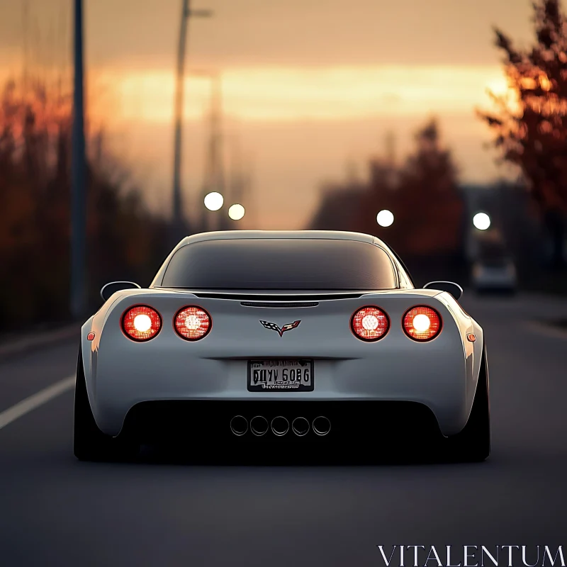 White Sports Car on a Sunset Drive AI Image