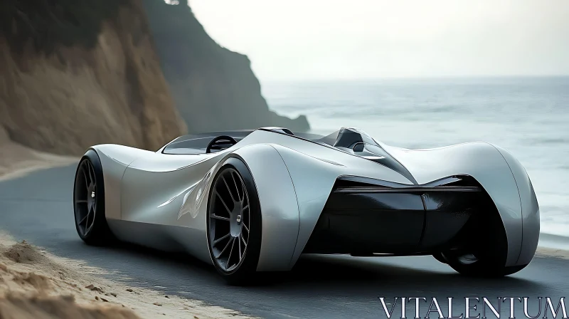 Sleek and Modern Car Design by the Ocean AI Image