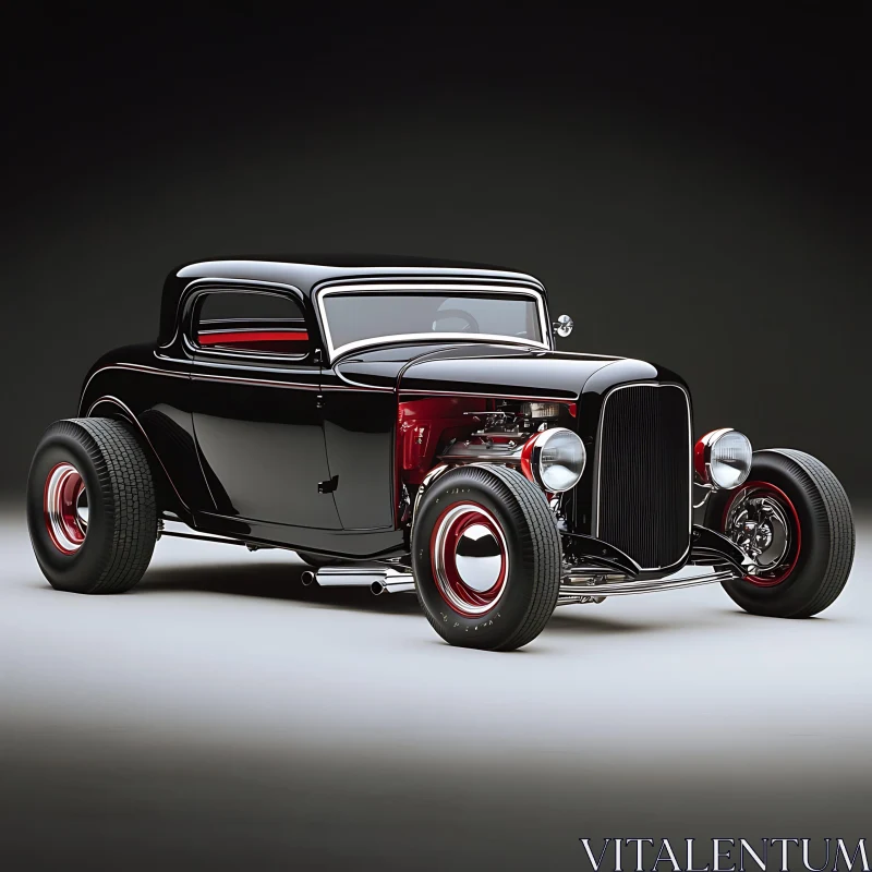 Glossy Black Hot Rod with Red Accents AI Image