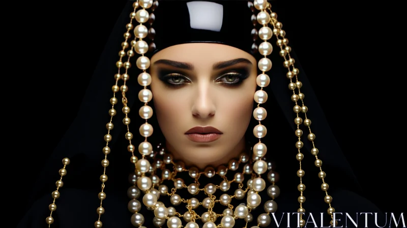 Bold Avant-Garde Fashion Photography: Muslim Girl in Headdress and Jewelry AI Image
