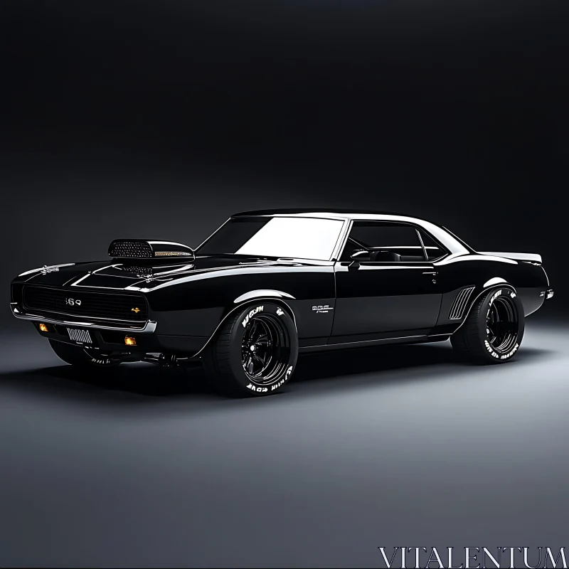 Vintage Black Muscle Car with Sleek Chrome Details AI Image