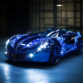 Elegant Blue Convertible Car with Illuminated Details