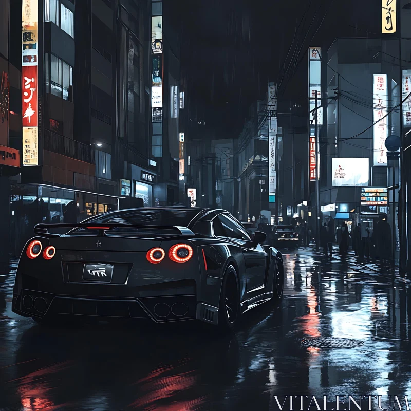 Urban Night Drive: Black Sports Car AI Image