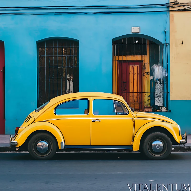 Classic Yellow Car on Urban Street AI Image