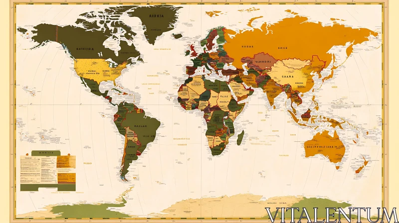 Antique World Map with Country and City Labels AI Image