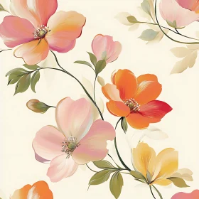 Delicate Flowers with Graceful Leaves in Pastel Shades