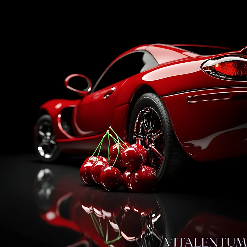 Luxury Red Car and Cherries AI Image