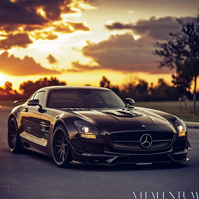 Luxury Car Amidst Tranquil Sunset AI Image