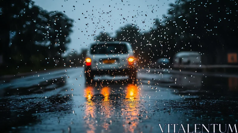 Rainy Night Drive with Tail Light Reflections AI Image